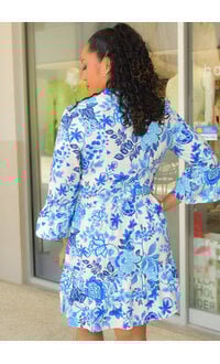 Signature KAVISH- Floral Split Neck 3/4 Bell Sleeve Dress