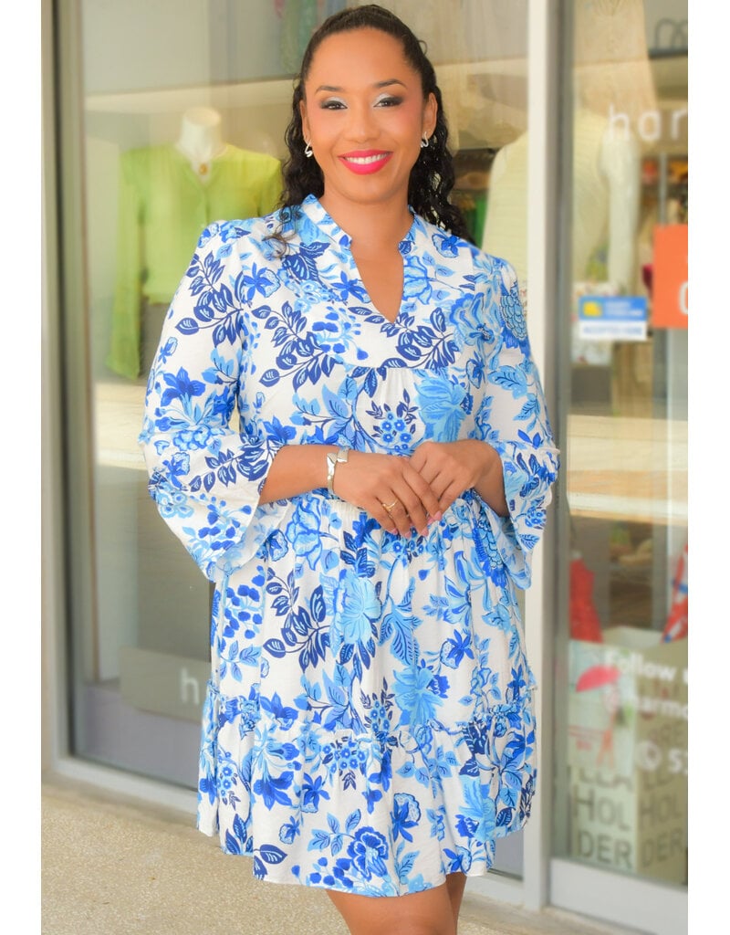 Signature KAVISH- Floral Split Neck 3/4 Bell Sleeve Dress