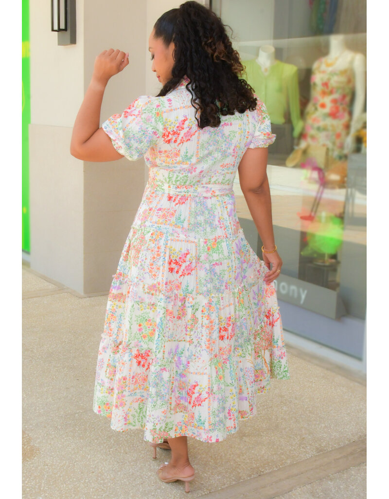 Maison Tara KISIA- Floral Button Down Dress with Short Puff Sleeves