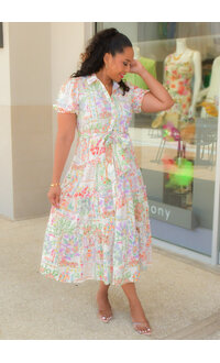 Maison Tara KISIA- Floral Button Down Dress with Short Puff Sleeves