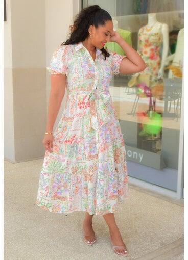 Maison Tara KISIA- Floral Button Down Dress with Short Puff Sleeves