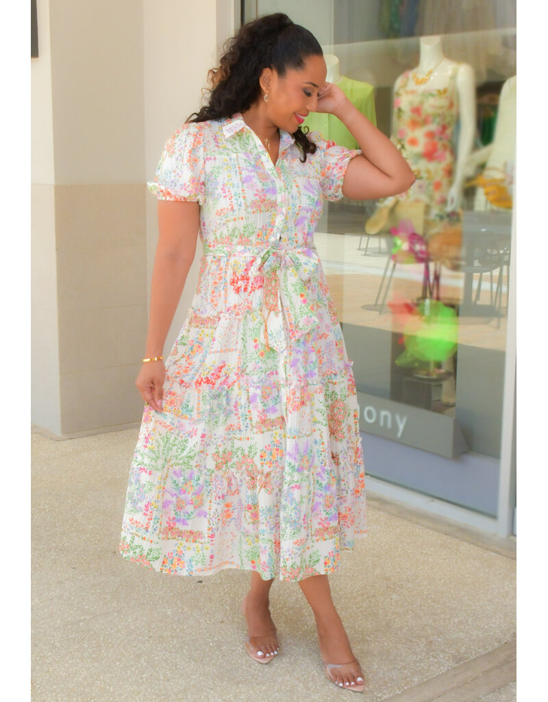 Maison Tara KISIA- Floral Button Down Dress with Short Puff Sleeves