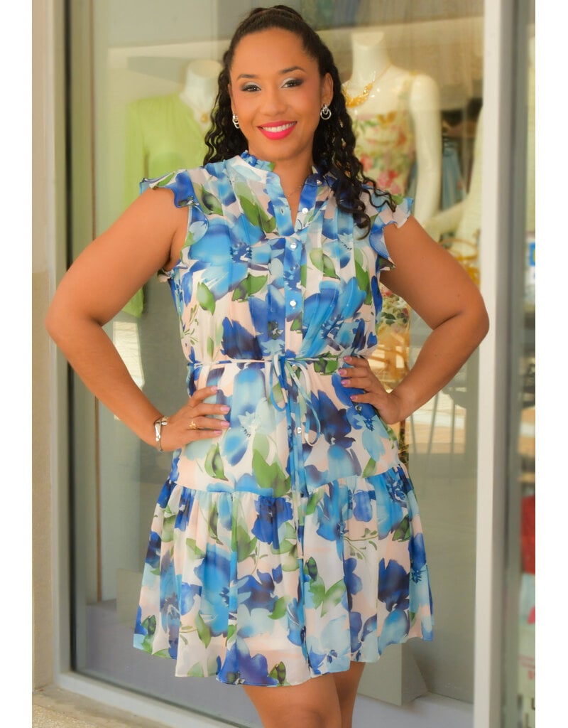 Julia Jordan FLIA- Floral Button Down Dress with Frill Arm