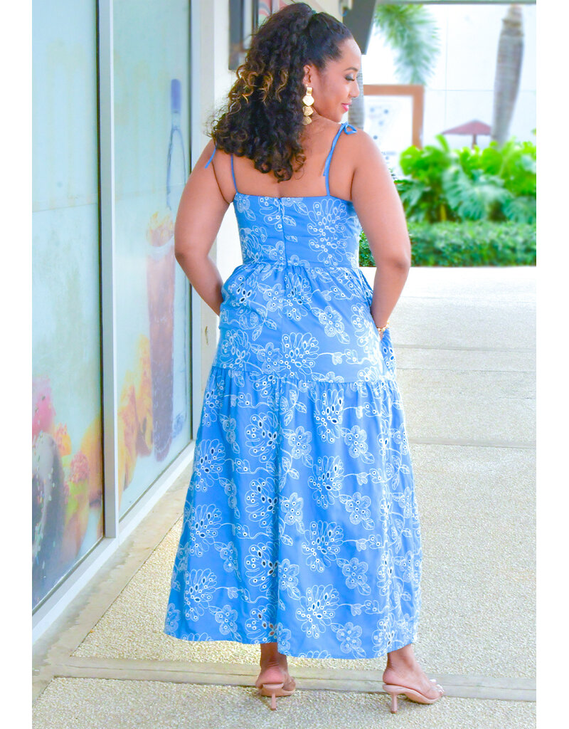 Julia Jordan KIBIR- Long Embroidery Dress with Tie Spaghetti Straps