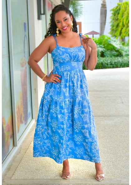Julia Jordan KIBIR- Long Embroidery Dress with Tie Spaghetti Straps