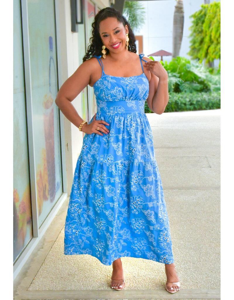 Julia Jordan KIBIR- Long Embroidery Dress with Tie Spaghetti Straps