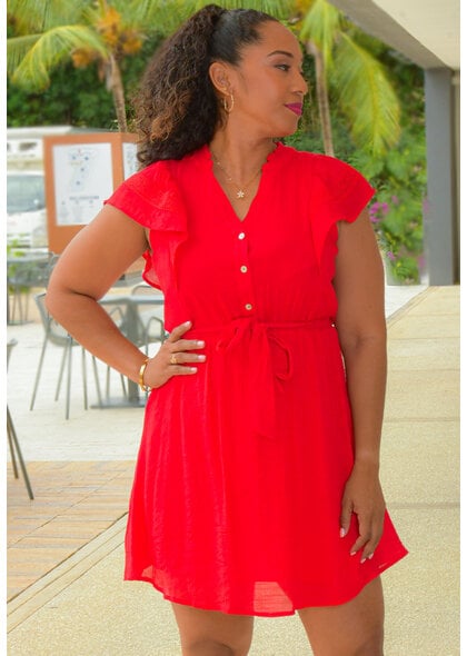 GILLE- Frill Arm Dress with Crochet & Band