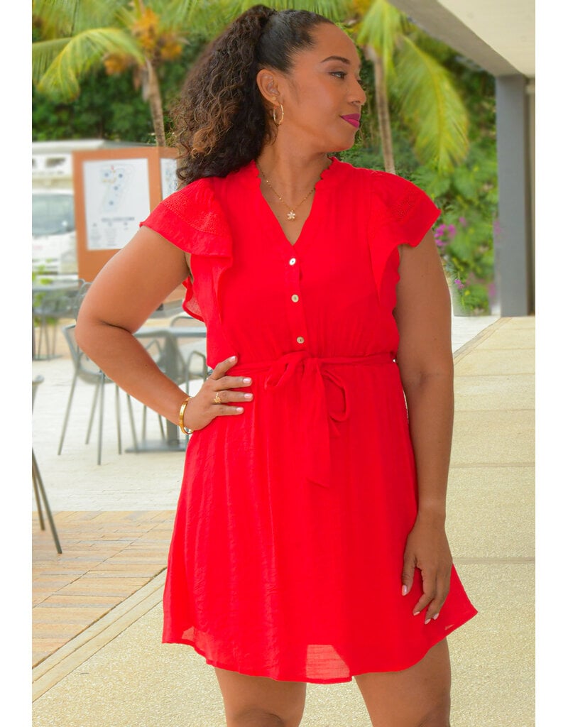 GILLE- Frill Arm Dress with Crochet & Band