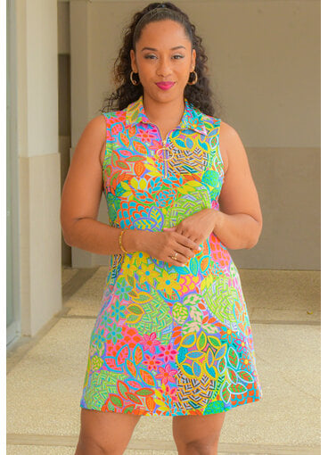 MSK IDESA-Printed Collar Dress with Zip