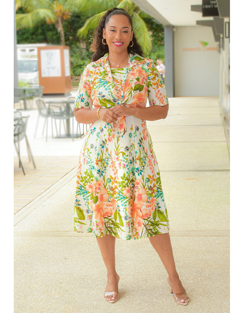 Maison Tara KAIRI- Floral Jacket Look Dress with Tie