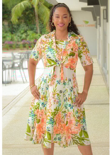 Maison Tara KAIRI- Floral Jacket Look Dress with Tie