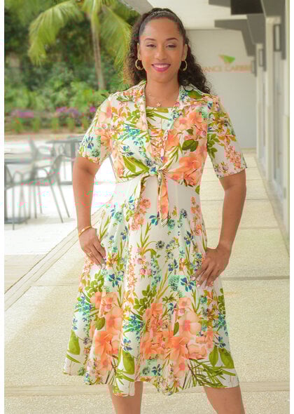 Maison Tara KAIRI- Floral Jacket Look Dress with Tie