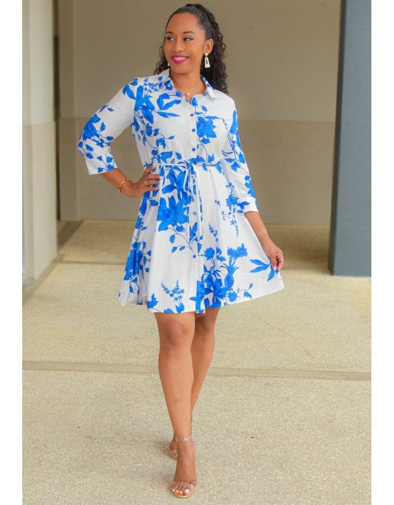 MLLE Gabrielle KANNE- Floral Button Down Dress with 3/4 Sleeves