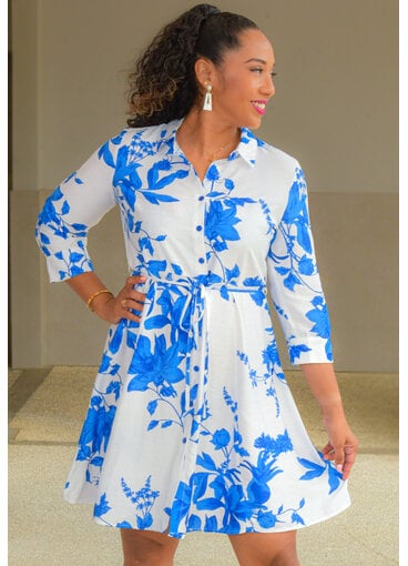 MLLE Gabrielle KANNE- Floral Button Down Dress with 3/4 Sleeves