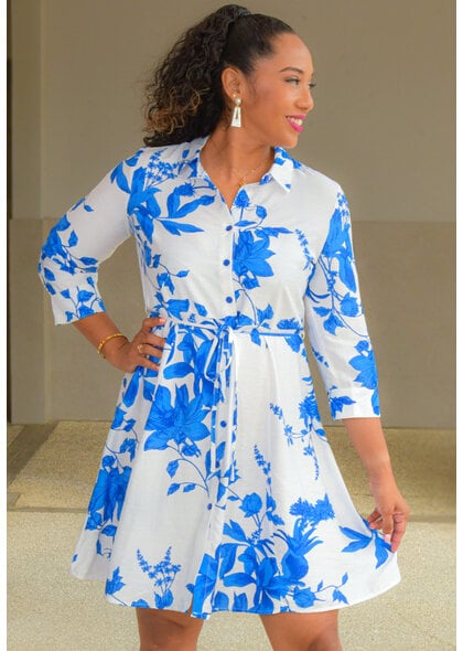 MLLE Gabrielle KANNE- Floral Button Down Dress with 3/4 Sleeves