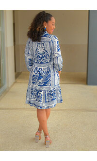 MLLE Gabrielle KANTEL- Printed Button Down Dress Collar with Balloon Sleeves
