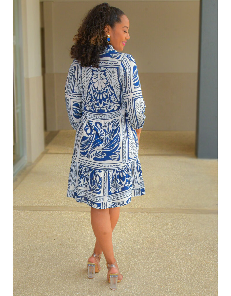 MLLE Gabrielle KANTEL- Printed Button Down Dress Collar with Balloon Sleeves