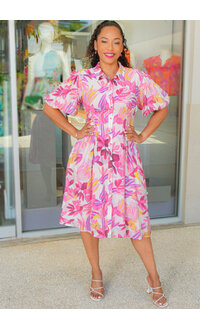 GIGIO KARTEL- Floral Button Down Dress with Short Sleeves