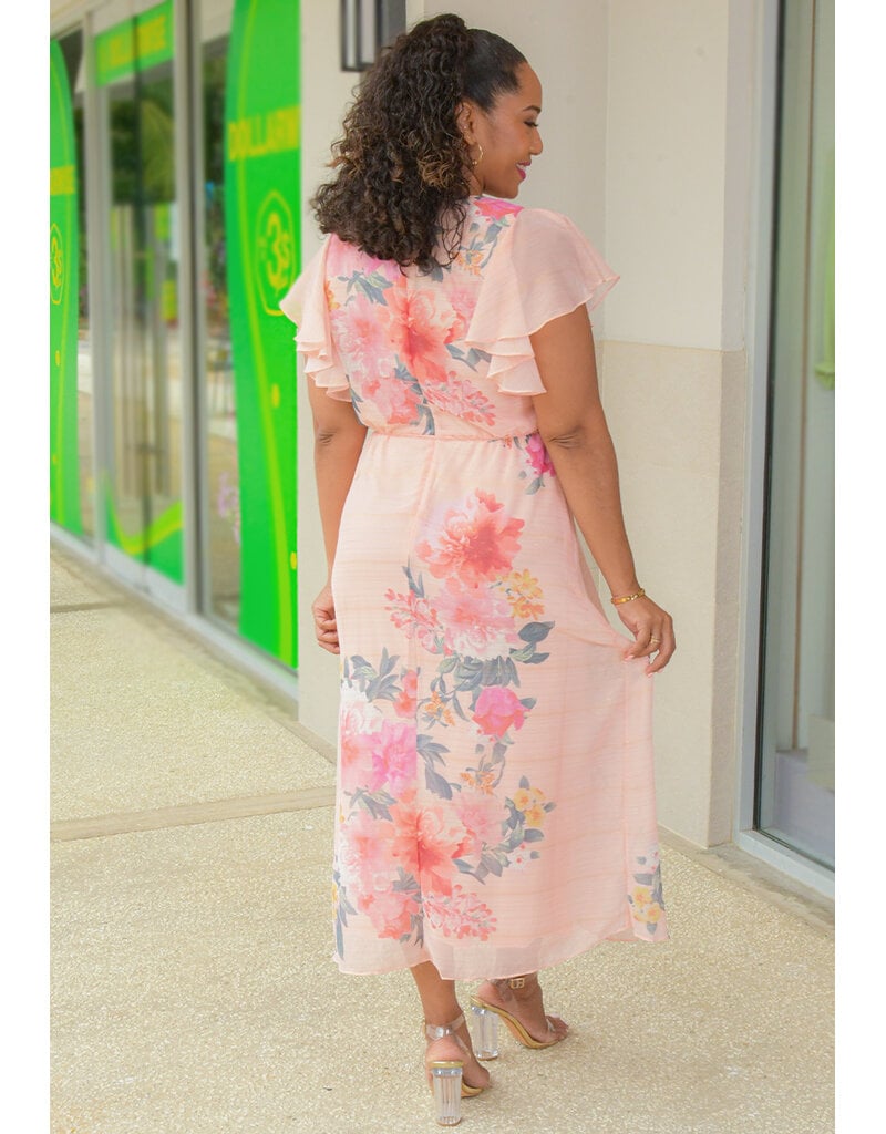 Maison Tara FRESSY- Floral Cowl Neck Dress with Frill Arms