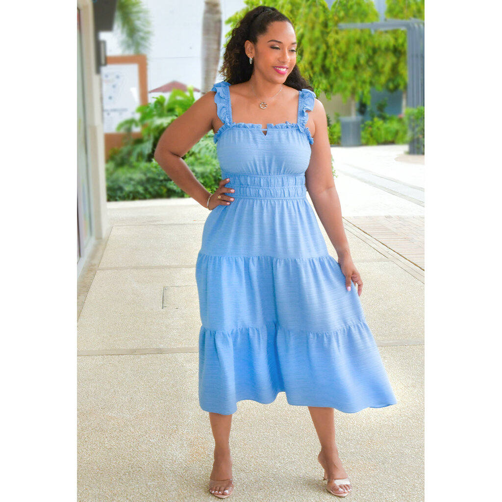 KEDDY- Solid Frill Strap Dress with Elastic Waist