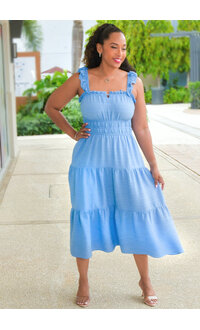Maison Tara KEDDY- Solid Frill Strap Dress with Elastic Waist