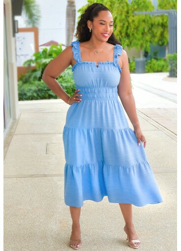 Maison Tara KEDDY- Solid Frill Strap Dress with Elastic Waist