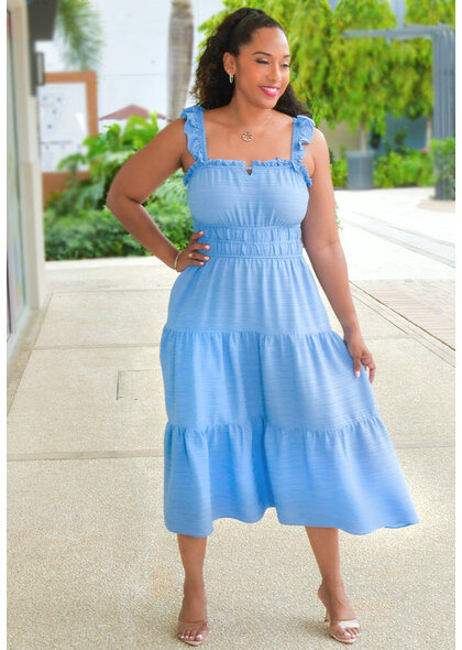 Maison Tara KEDDY- Solid Frill Strap Dress with Elastic Waist