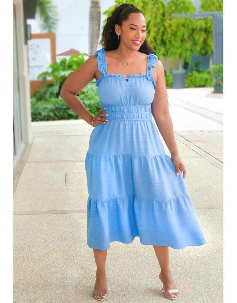 Maison Tara KEDDY- Solid Frill Strap Dress with Elastic Waist