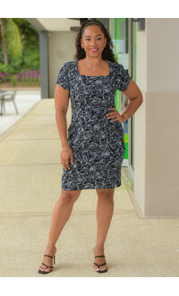 RADDIX- Printed Square Neck Short Sleeve Dress