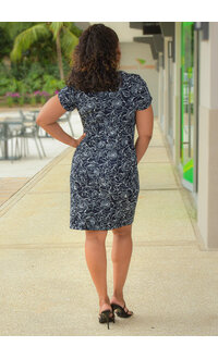 RADDIX- Printed Square Neck Short Sleeve Dress