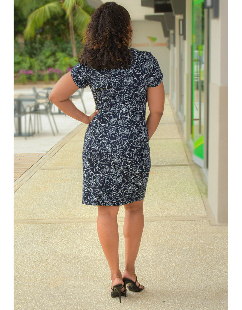 RADDIX- Printed Square Neck Short Sleeve Dress