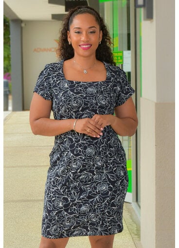 RADDIX- Printed Square Neck Short Sleeve Dress