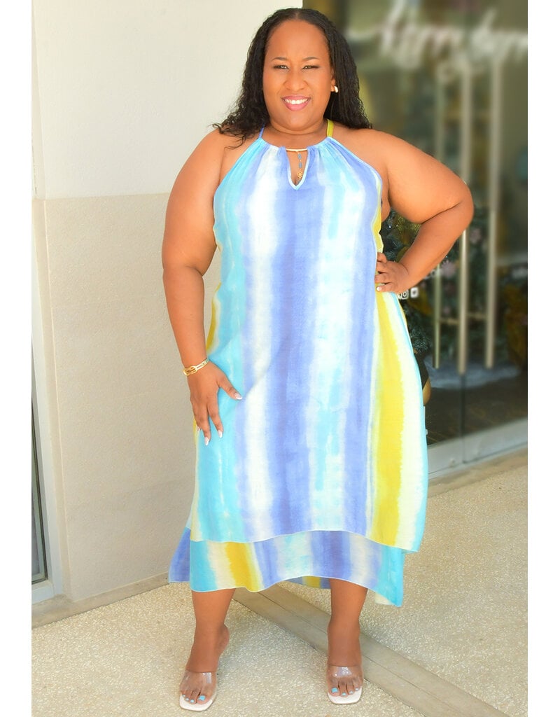 MLLE Gabrielle GIVA- Plus Size Stripe Hi-Neck Keyhole Dress