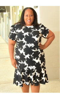 Shelby & Palmer RATON- Floral Frill Hem Dress with Short Sleeves