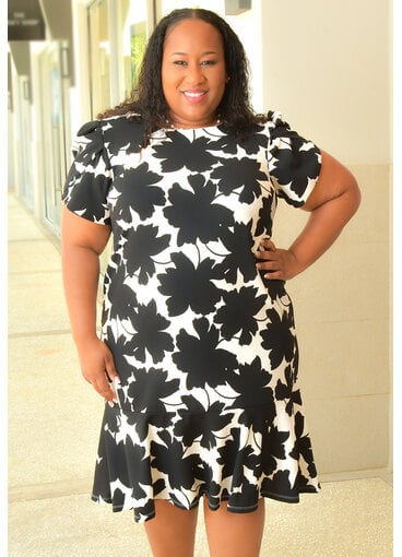 Shelby & Palmer RATON- Floral Frill Hem Dress with Short Sleeves