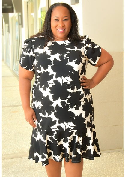 Shelby & Palmer RATON- Floral Frill Hem Dress with Short Sleeves