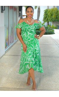 FALEO- Long Printed Cold Shoulder Dress
