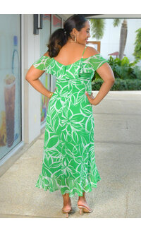 FALEO- Long Printed Cold Shoulder Dress