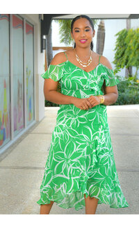 FALEO- Long Printed Cold Shoulder Dress