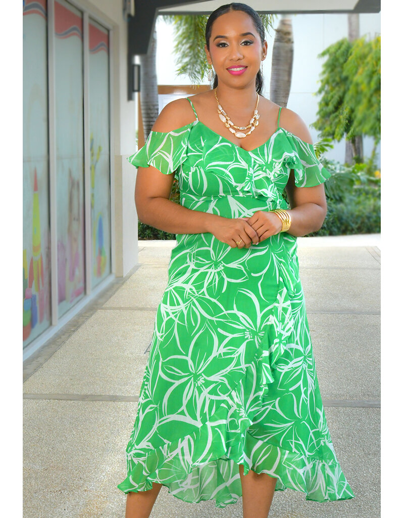 FALEO- Long Printed Cold Shoulder Dress