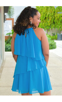 MSK FISHA- Solid Diamanté Strap Dress with Shutters