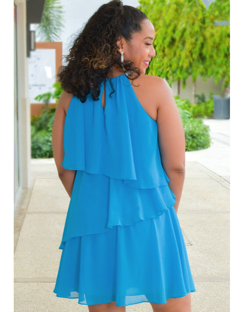 MSK FISHA- Solid Diamanté Strap Dress with Shutters