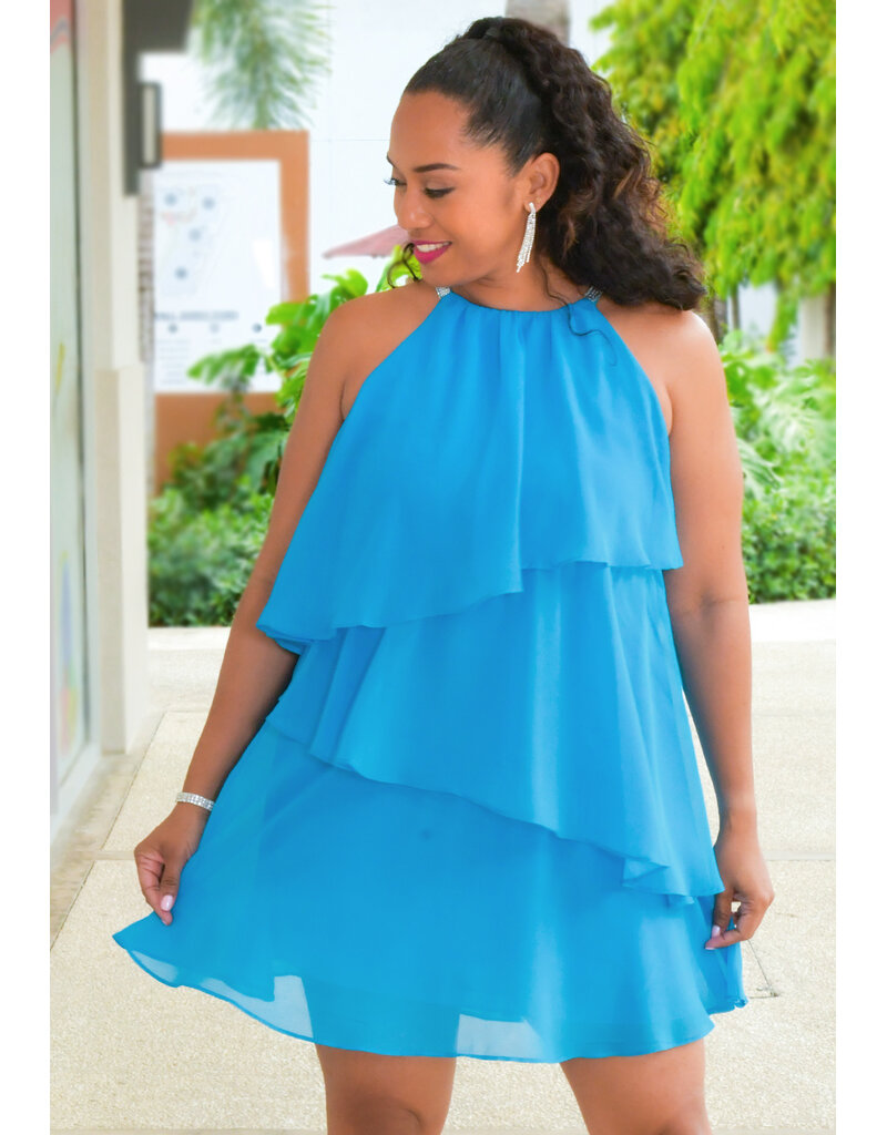 MSK FISHA- Solid Diamanté Strap Dress with Shutters