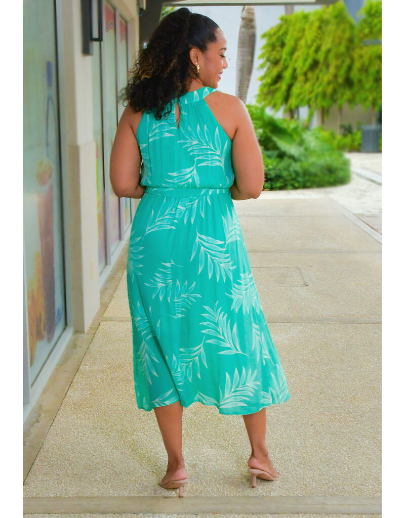 GALANI- Printed Hi-Neck Dress with Beads and Band