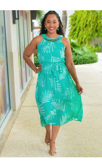 GALANI- Printed Hi-Neck Dress with Beads and Band
