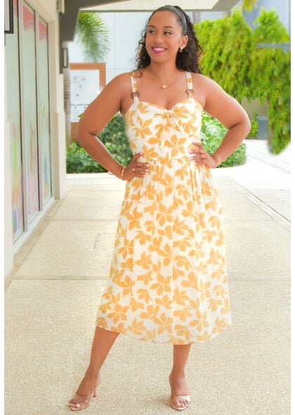 GEAN- Floral Dress with Tie Top & Rings On Straps