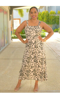 Second Generation KAISER- Long Floral Pleated Top Thin Strap Dress