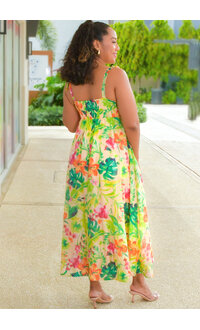 KAJAHO- Long Floral Pleated Top Dress with Tie Strap