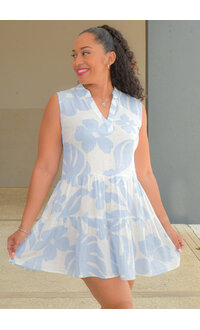 TURKS & CAICOS KOCH- Printed Armhole Dress with Spilt Neck