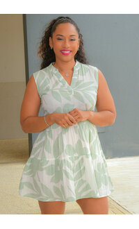 TURKS & CAICOS KOCH- Printed Armhole Dress with Spilt Neck